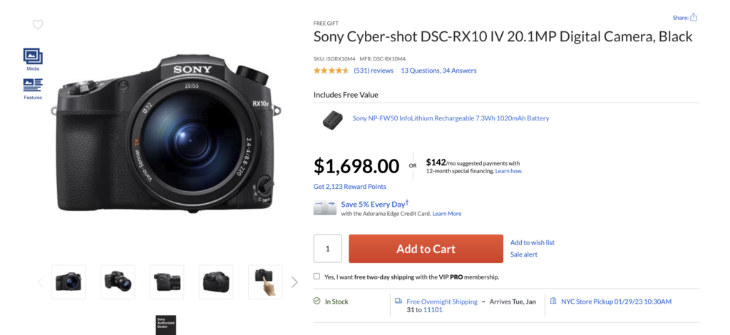 The Sony RX10 Mk IV Has a Rebate